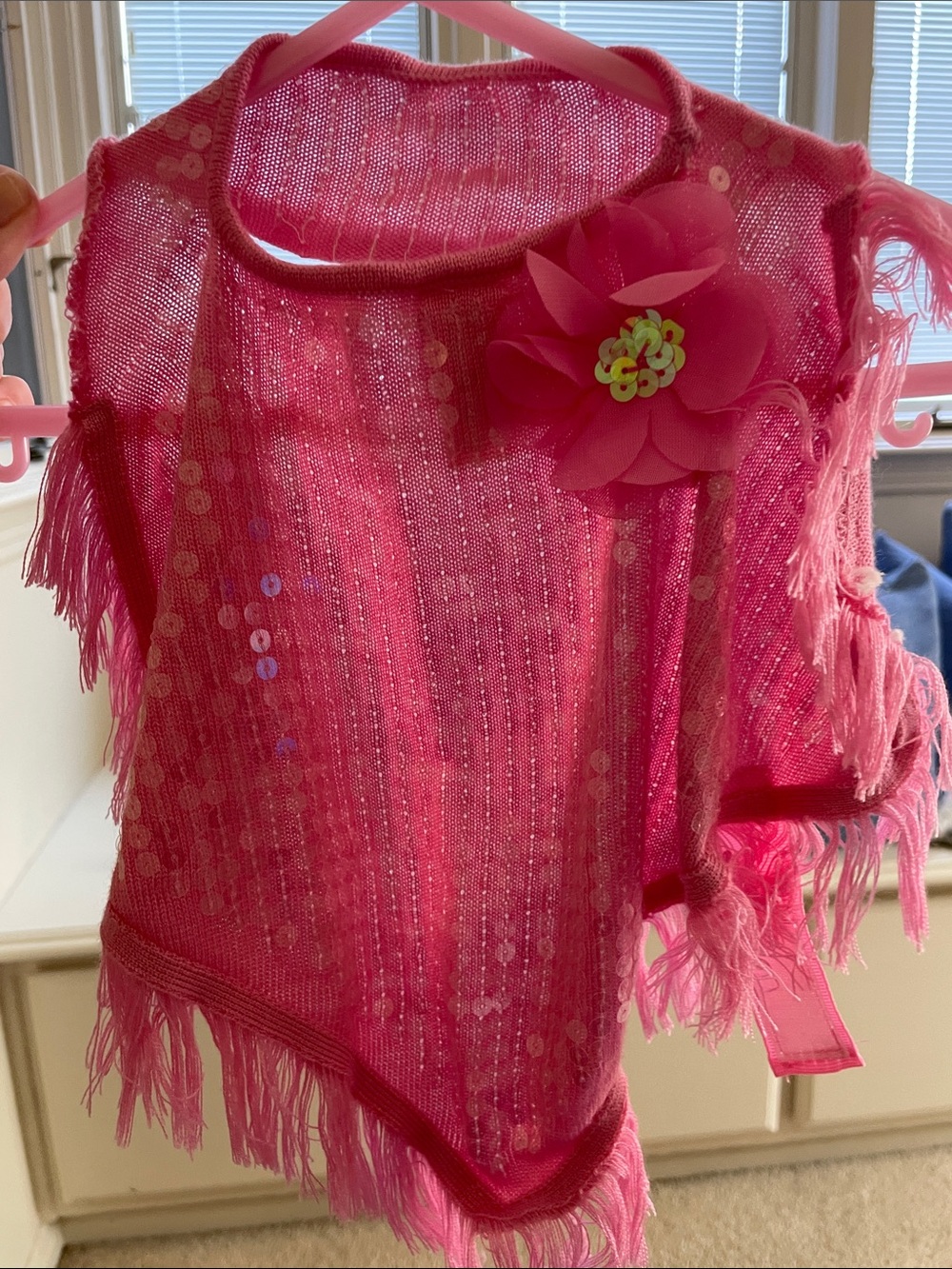 Hot Pink Sequin Fringe Poncho with Flower Accent for your beautiful spoiled dog!